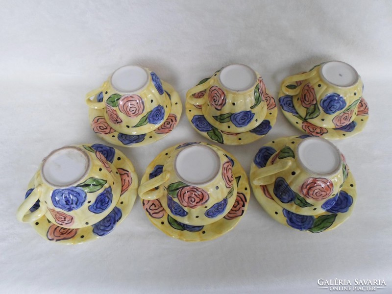 Vintage, hand-painted 6-person rose drink set