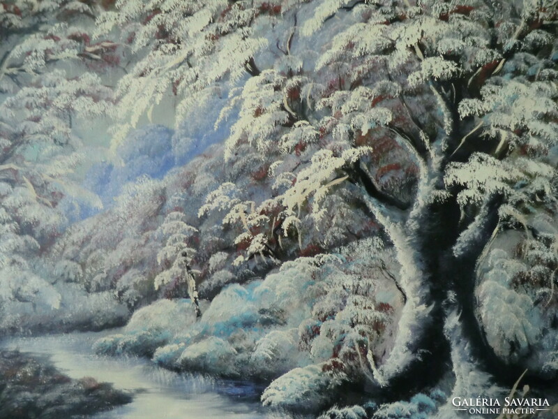 Meticulous, demanding. Painting of a winter landscape 90x70 cm