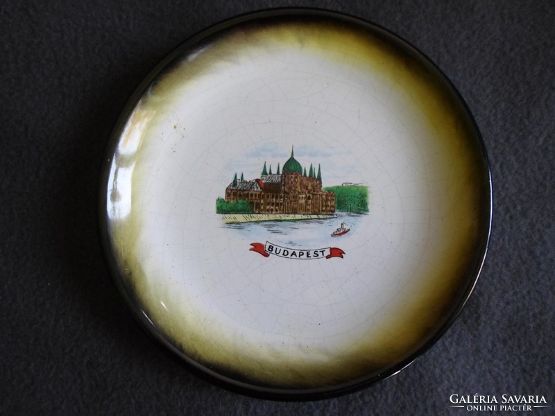 Antik budapesti porcelán fali tányér gőzhajóval - hibátlan