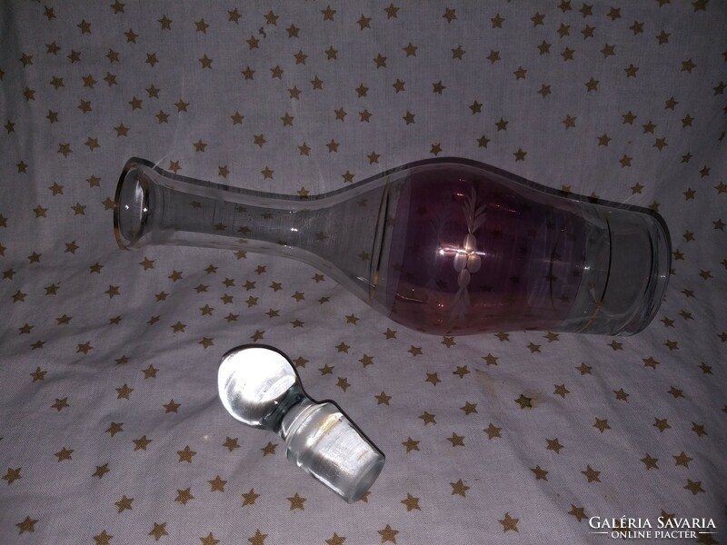 Polished glass corked wine liqueur bottle pouring carafe jug