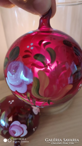 Kézzel festett fújt bíbor üveg gömb karácsonyfa dísz párban
