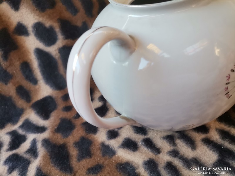 Vintage hóllóház porcelain tea pourer, jugs with floral pattern, art nouveau hóllóház tea coffee pot