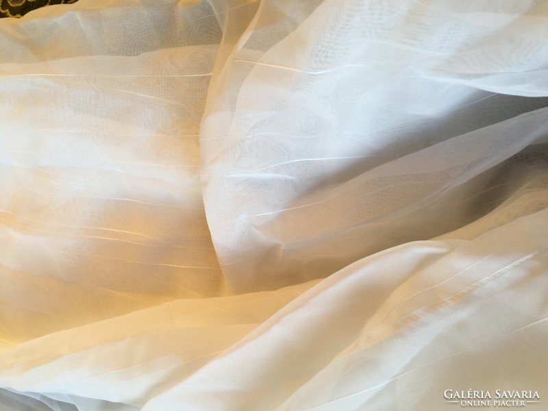 1 Piece of white voile curtain material with a solid stripe pattern