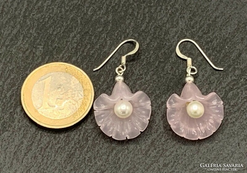 Rose quartz - pearl gemstone sterling silver /925/ earrings - new