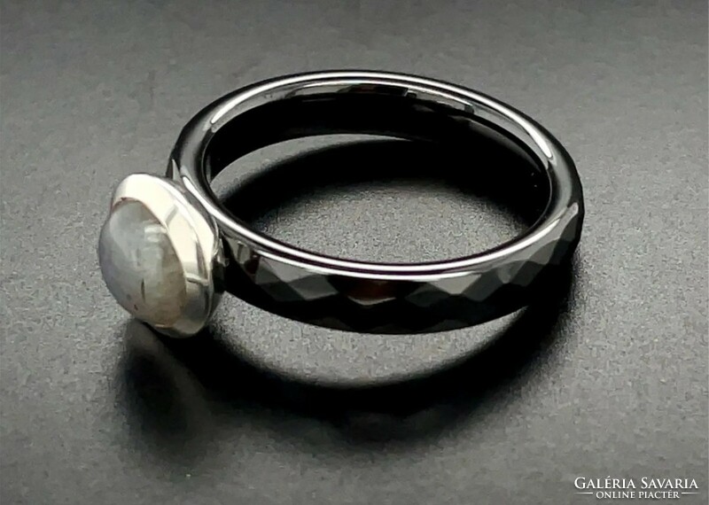 Extra special ceramic labradorite gemstone sterling silver ring 925/ - new size 56