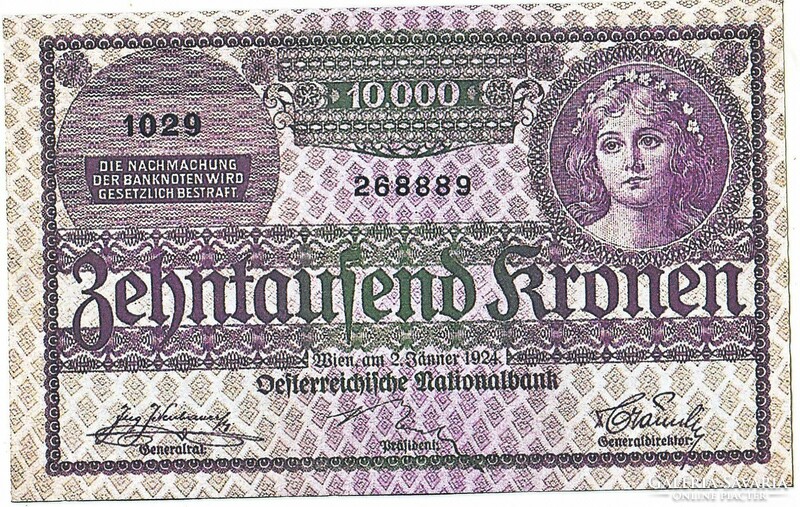 Austria 10,000 Korona 1924 replica unc
