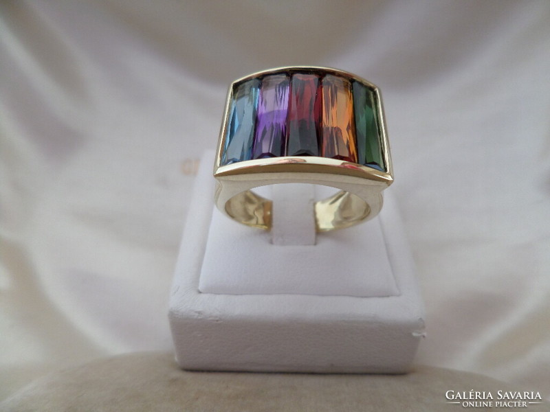 Huge colorful gold cocktail ring 18k