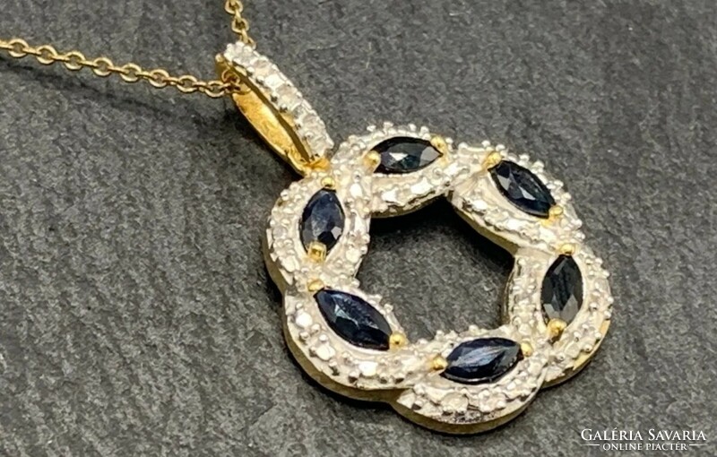 Genuine natural sapphire gemstone pendant, 14k gold plated, 925 hallmarked