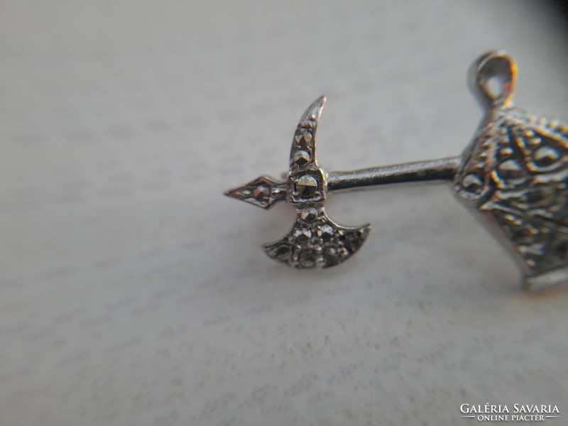 A beautiful silver halberd brooch with marcasite