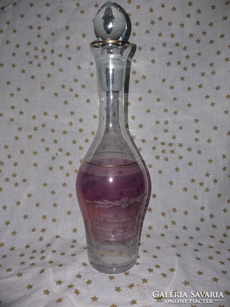 Polished glass corked wine liqueur bottle pouring carafe jug