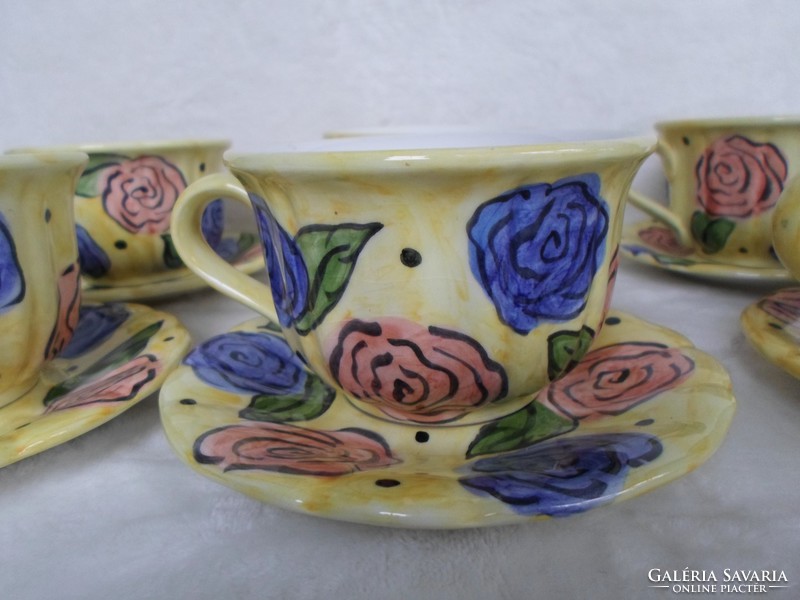 Vintage, hand-painted 6-person rose drink set