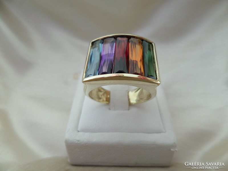 Huge colorful gold cocktail ring 18k