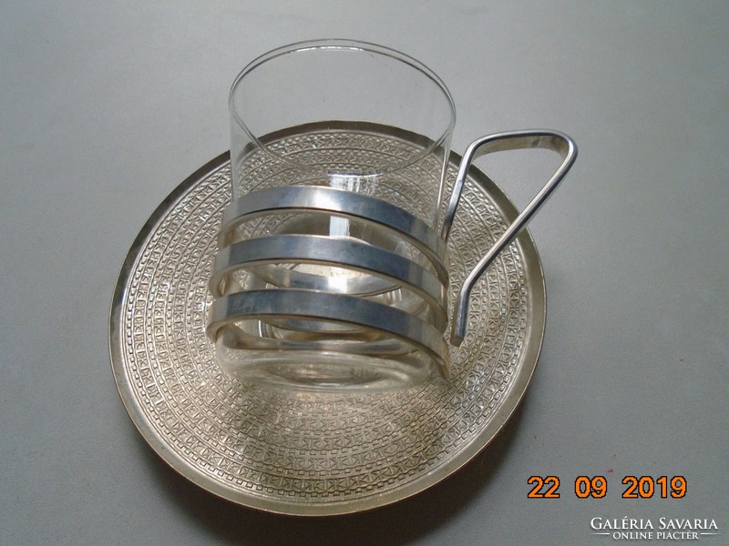 Mid century anodized aluminum and Jena glass tea set