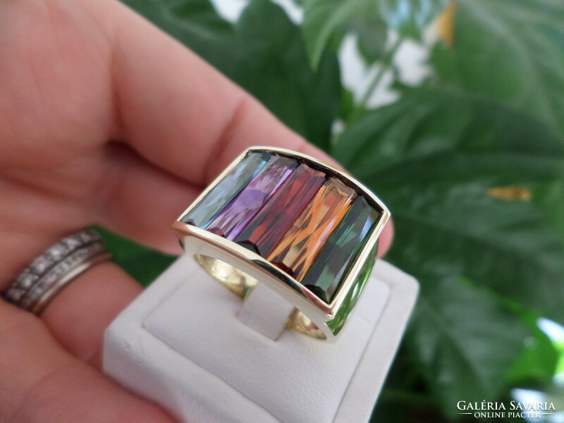 Huge colorful gold cocktail ring 18k