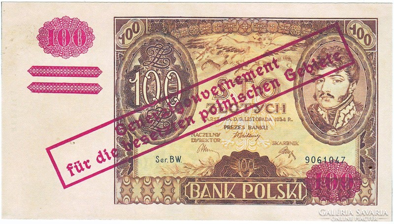 Poland 100 zlotys money of the Governor General 1939 replica unc
