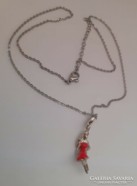 Nice condition silver colored steel necklace with fire enamel hangable female pendant