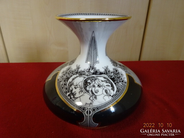 Hollóháza porcelain vase, with drawings of jurcsás, black and white. He has! Jokai.