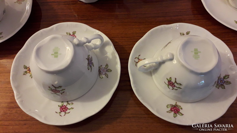 Old zsolnay porcelain floral baroque coffee 6 person set jug cup sugar bowl milk pourer