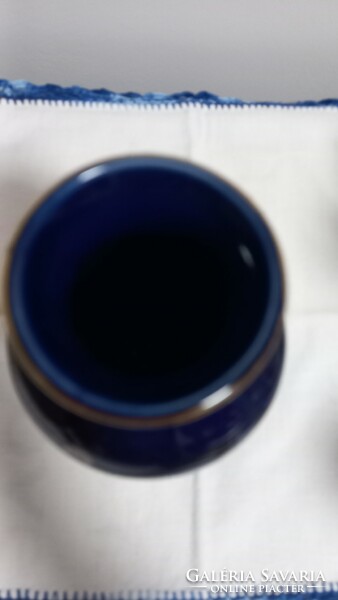 Vintage Japán kobalt, kézzel festett,aranyozott kék váza 1980-as évekből,jelzett, hibátlan