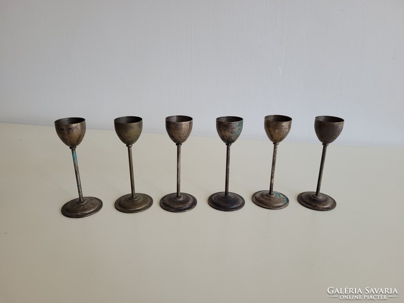 Secession old vintage 6 metal glasses for short drinks