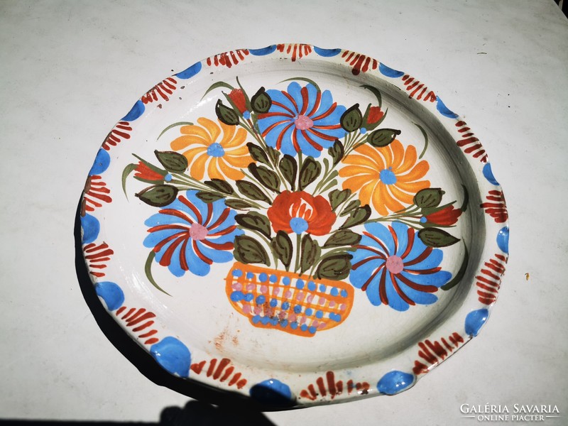 Antique folk flower basket wall plate