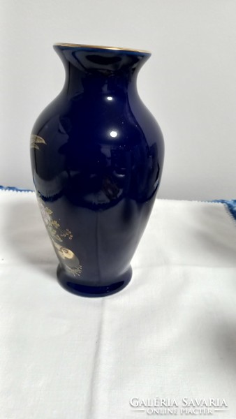 Vintage Japanese cobalt, hand painted, gilded blue vase from the 1980s, marked, flawless