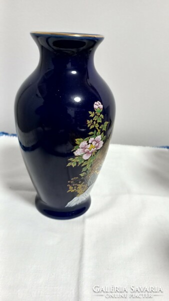 Vintage Japanese cobalt, hand painted, gilded blue vase from the 1980s, marked, flawless