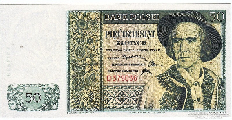 Lengyelország 50 zloty az emigráns kormány pénze 1939  REPLIKA UNC