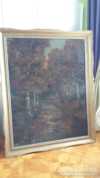 Antique sign, 145 cm! Oil on canvas painting: István Khelyi - riverside