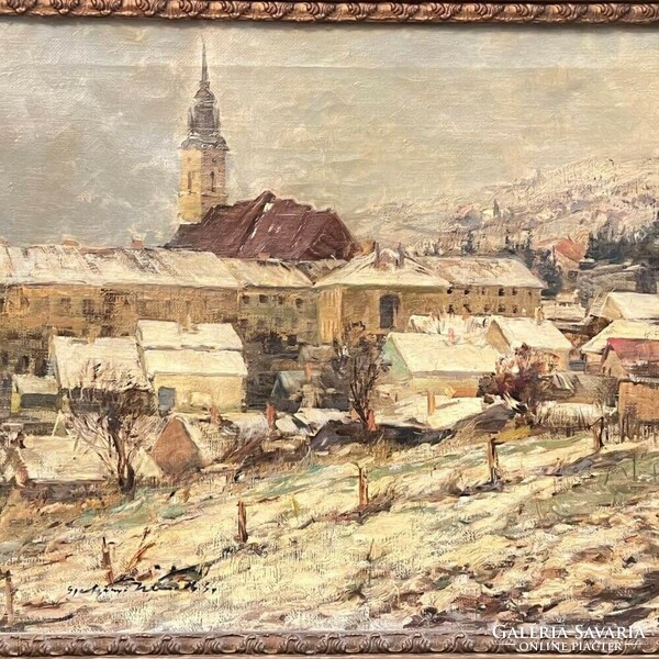 Gyula Gyertyan: village landscape in winter (f452)