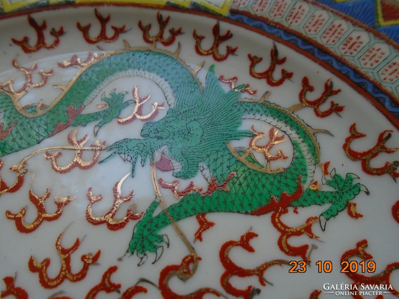 Hand Gilt Two Dragon Plates, Bird and Butterfly Rim, zhongguo zhi zao '60s