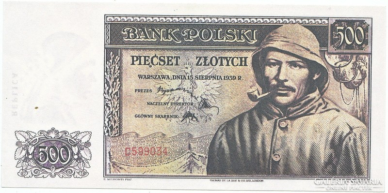 Lengyelország 500 zloty az emigráns kormány pénze 1939   REPLIKA UNC