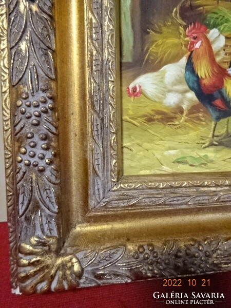 Poultry yard, picture painted on wood. He has! Jokai.