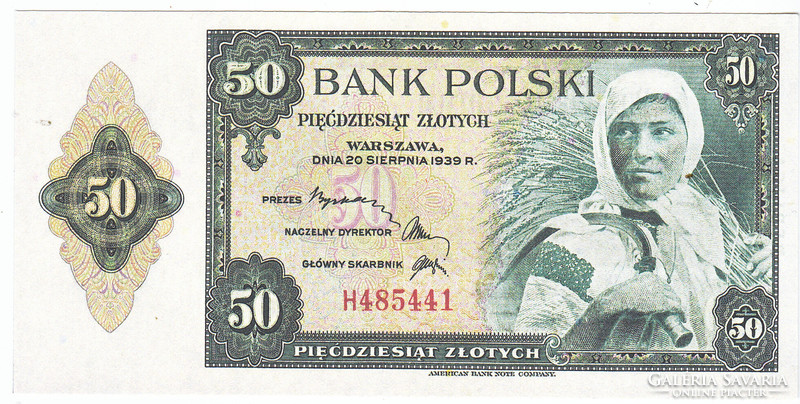 Lengyelország 50 zloty az emigráns kormány pénze 1939   REPLIKA UNC