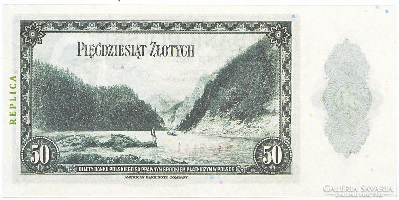 Lengyelország 50 zloty az emigráns kormány pénze 1939   REPLIKA UNC