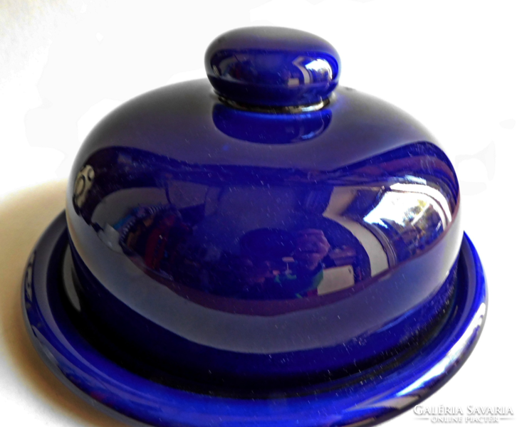 Cobalt blue cheese rack with lid from the 70s
