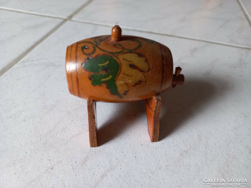 Hand-painted and carved tiny wooden barrel with Riesling inscription