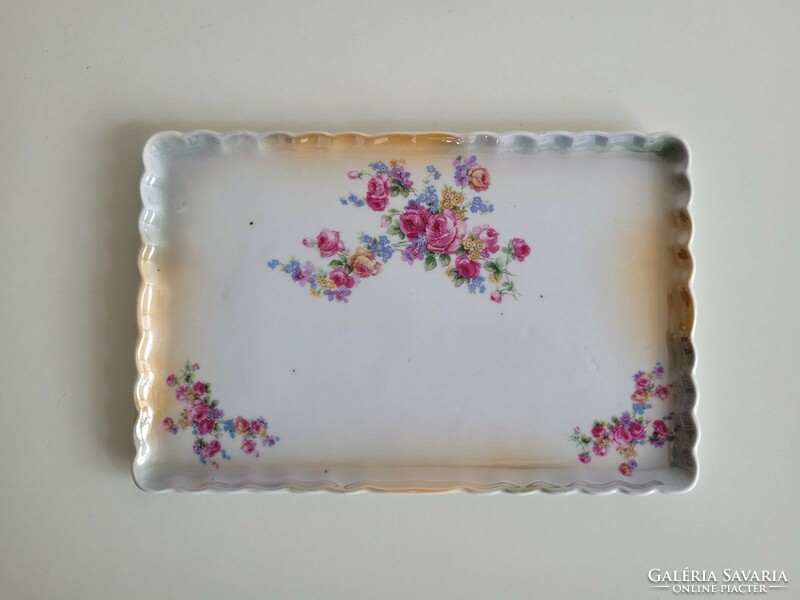 Old victorian porcelain tray rosy forget-me-not eosin antique offering 30 x 19 cm