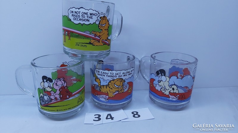 Rare!! Mcdonald's garfield jim davis glass mugs, coffee cups, glass glasses 1978 4 pcs in one