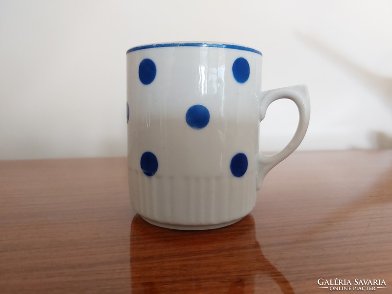 Old zsolnay porcelain blue polka dot mug with folk tea cup