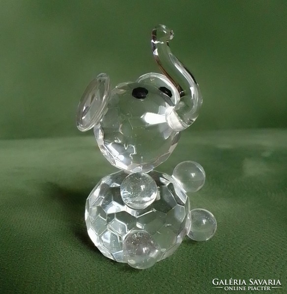 Crystal glass elephant figure statue with raised trunk, bringing good luck, swarovski style