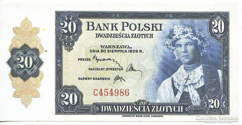Lengyelország 20 zloty az emigráns kormány pénze 1939  REPLIKA UNC