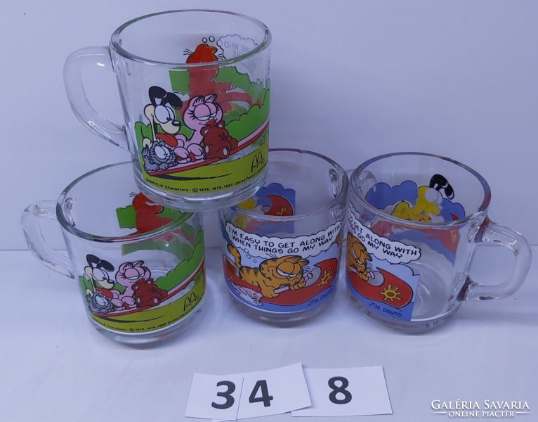 Rare!! Mcdonald's garfield jim davis glass mugs, coffee cups, glass glasses 1978 4 pcs in one