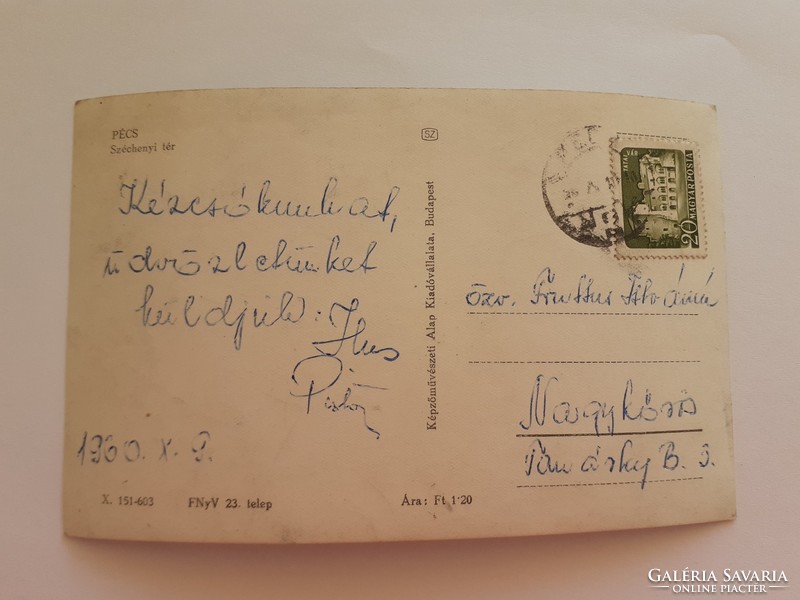 Régi képeslap 1960 Pécs Széchenyi tér fotó levelezőlap