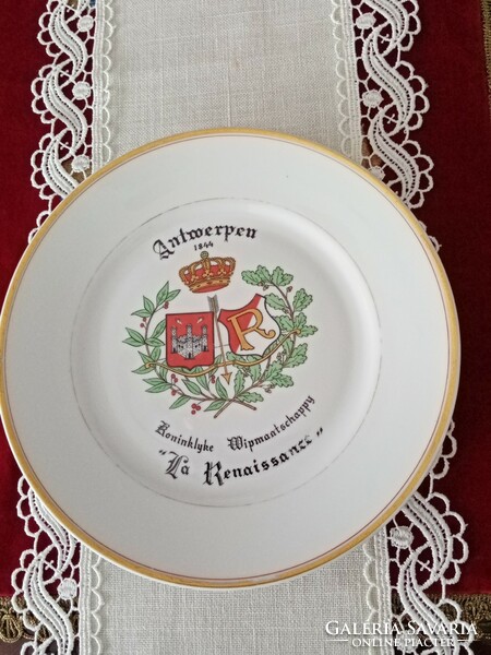 Belgian wall plate / decorative plate: antwerpen---the famous cerabel porcelain with a golden edge
