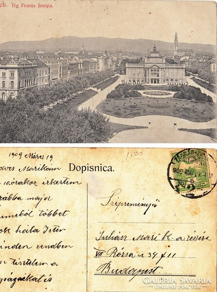 Horvát Zagreb Trg Franje Josipa - Ferenc József tér 1909      .Posta van !
