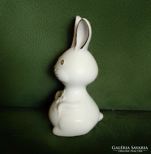 Rare aquincum porcelain rabbit bunny figure sculpture with white gold painting, marked, gray tailor antónia