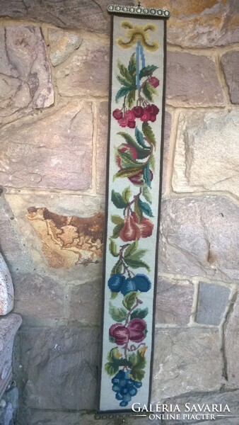 Decorative tapestry wall ornament-runner-handiwork, anno servant-calling-tapestry with copper ornaments and a small bell