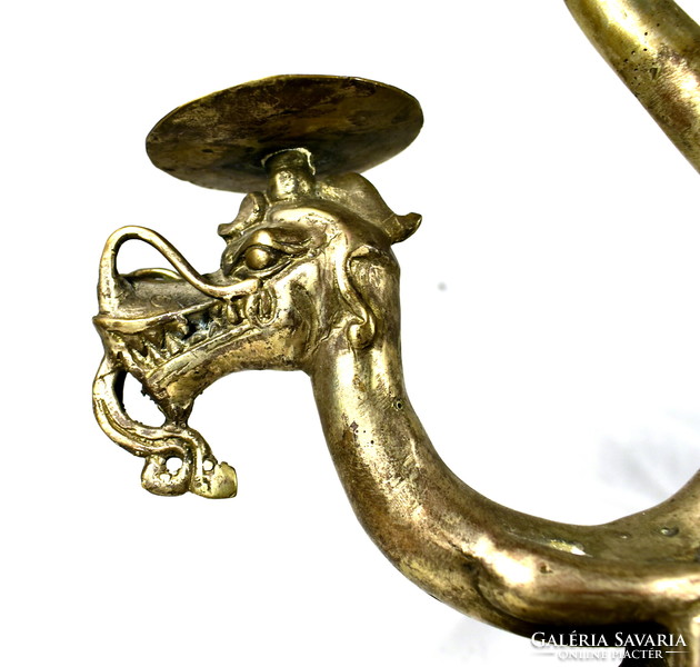 Dragon figural oriental white metal candle holder