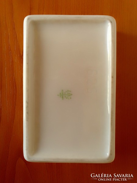 Hollóházi porcelán bonbonier szögletes fedeles dobozka ékszertartó birsalma csipkebogyó, jelzett